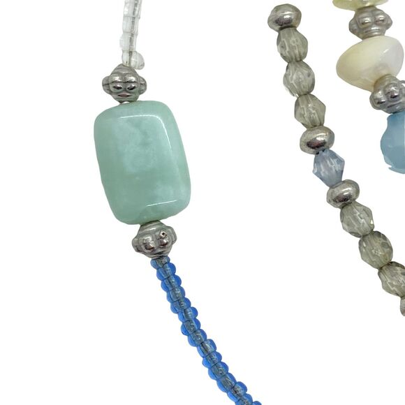 Lia Sophia Necklace Womens Silver Tone Three Strand Stone Crystal Shell Beaded - Picture 2 of 16